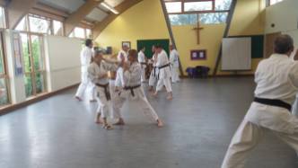 Paired kumite at a recent course at Woodham Walter.