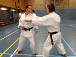 Natalie Hodgson (L) training with Dutch students in Holland.