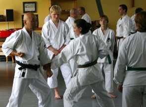 2009 June - Sugasawa Sensei demonstrates technique on Jo Reyes.
