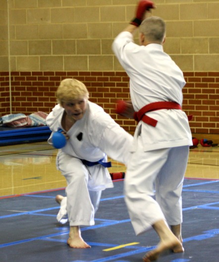 2009 Shikukai Championships Swindon. Senior mens kumite. Chris Mortimer attempts to get a score in on Andy Cambridge.