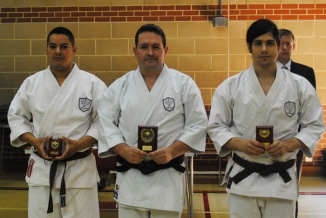 2013 - Steve Thain (centre) winner of the senior kata event 2013 Shikukai National Championships.