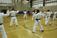 2012 - . Colchester, Shikukai Chelmsford instructor Tim Shaw leads the Dan grades through Seishan kata.