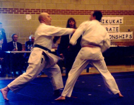 2008 - Shikukai National Championships, John Ebel (L) scores on his opponent with gyakuzuki.