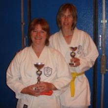 2008 - Chelmsford succes at Shikukai Championships. Sandra Revill (L) Junior kata champion. Frances Henry (R) 3rd in junior kata and Ladies Kumite Champion.